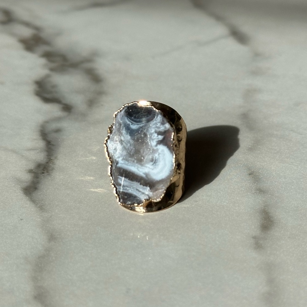Luxury Natural Stone Adjustable Crystal Irregular Geode Gold-plated Ring